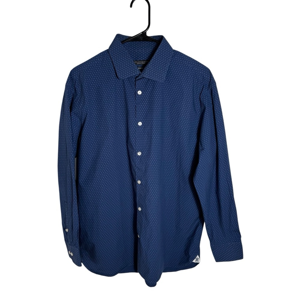 John Varvatos USA Button Down Shirt Navy Blue Printed Regular Fit Size LG